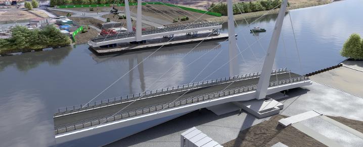 Artist impression of construction of the Clyde Waterfront bridge