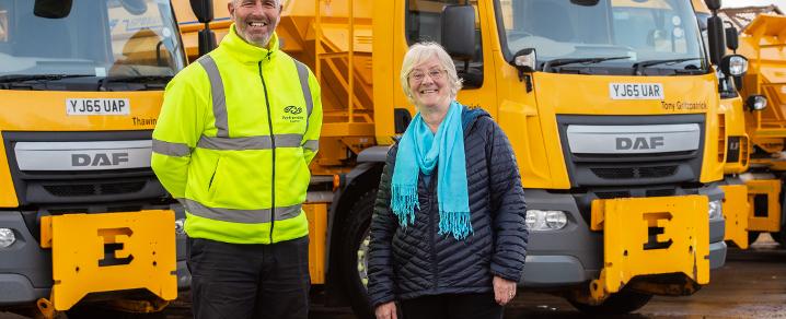 Cllr McEwan with gritter driver Eric Phillips