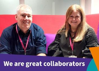 Ian Whyte and Suzanne Gibb sitting side by side smiling to camera