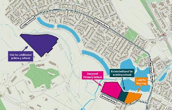 Dargavel site map showing location of new school site and existing primary school