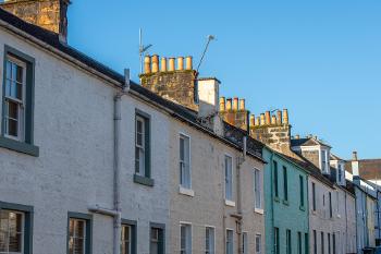 Colourful row of historic cottages.
