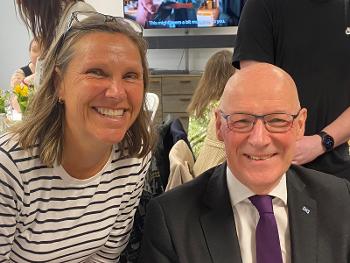 Foster carer Nicola Harvey with First Minister John Swinney