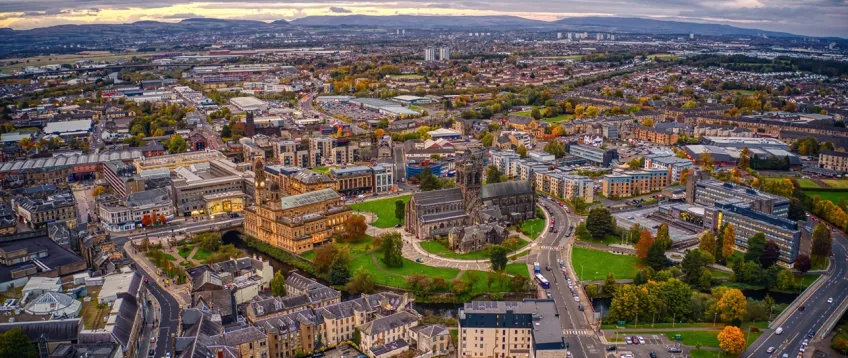An aerial view of Paisley town centre