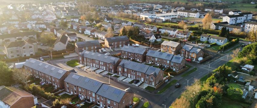 View from above showing rows of houses