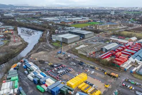 Aerial view of AMIDS South site connecting Paisley with the Advanced Manufacturing Innovation District Scotland (AMIDS)