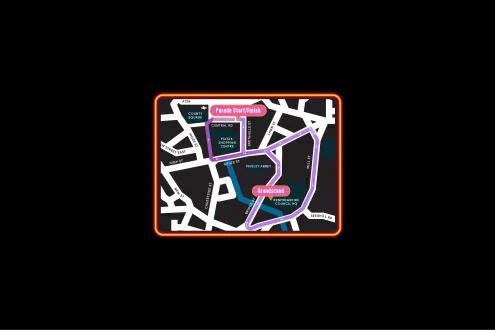 Map of the parade route for Paisley Halloween Festival 2026