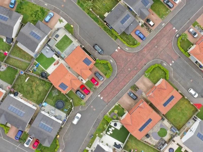 Arial view of streets in Dargavel community