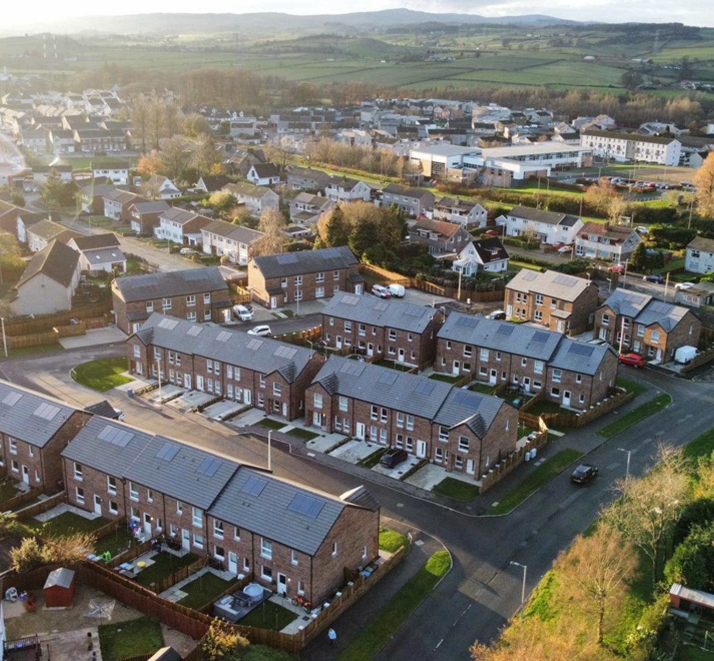 View from above showing rows of houses