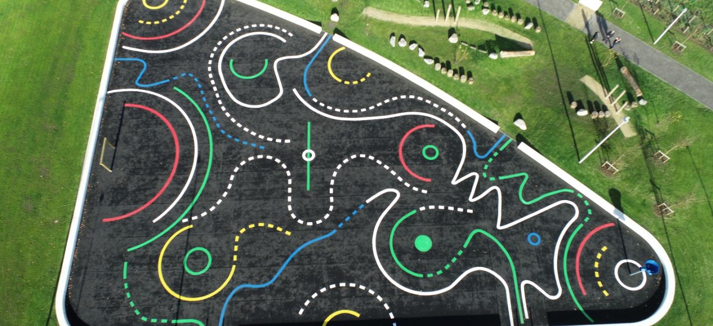 a view of a play area in Ferguslie from a drone