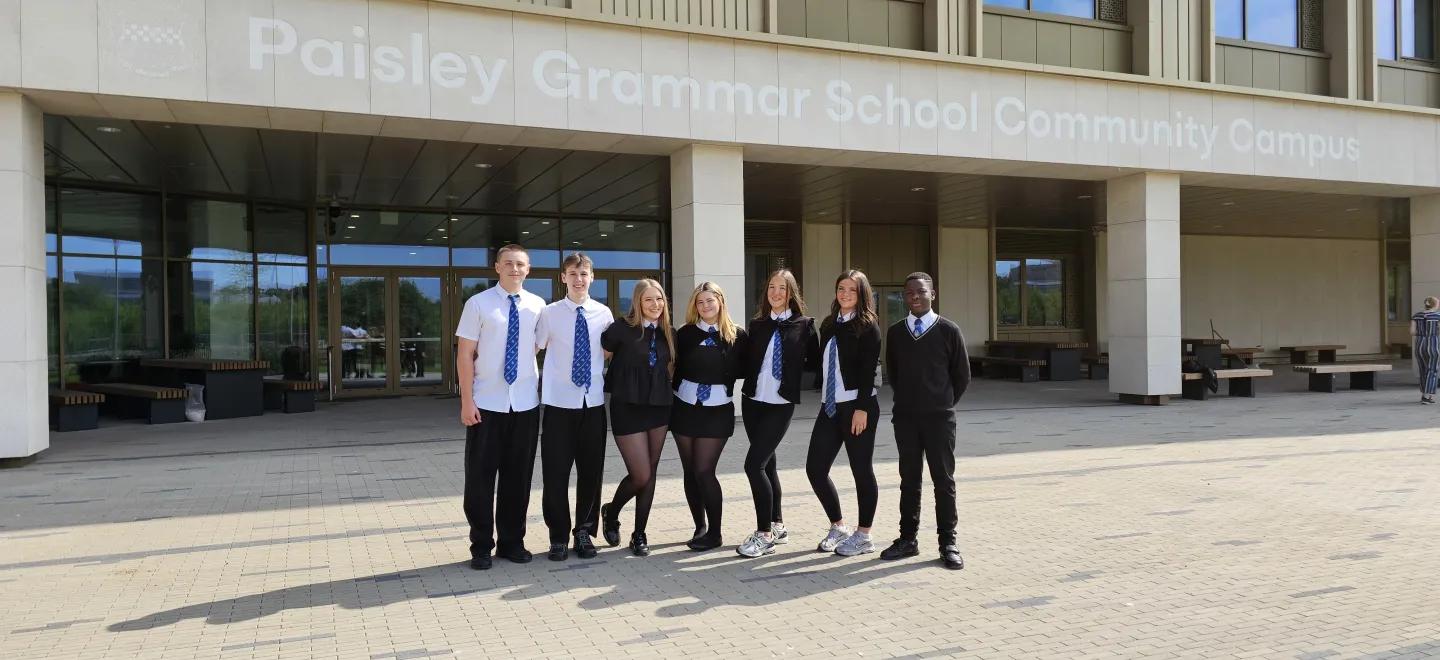 group of school pupils outside the new Paisley Grammar School